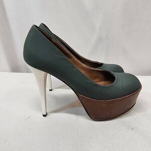 Marni Women's EU 35.5 US 5 Green Satin Wooden Platform High Heels